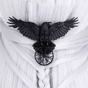 Black titanium raven Crow hair clip boho punk goth large wing span about 5in new